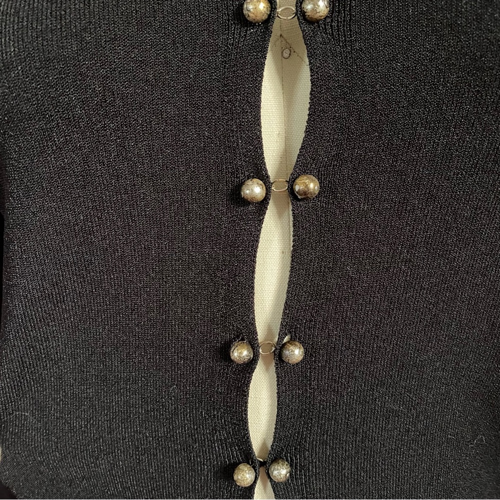 Vintage 90s/Y2K Nude Coquette made in Italy Goth Witchy Rib Knit Cardigan ~XS-S - Picture 5 of 9